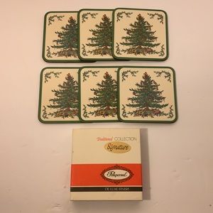 Spode Christmas Tree Coasters Pimpernel Signature Cork Backed Vintage Set of 6
